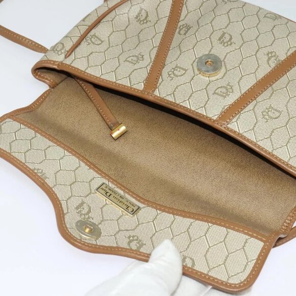 Christian Dior Honeycomb Canvas Shoulder Bag PVC Beige Gold Auth ar13702 - Picture 9 of 15